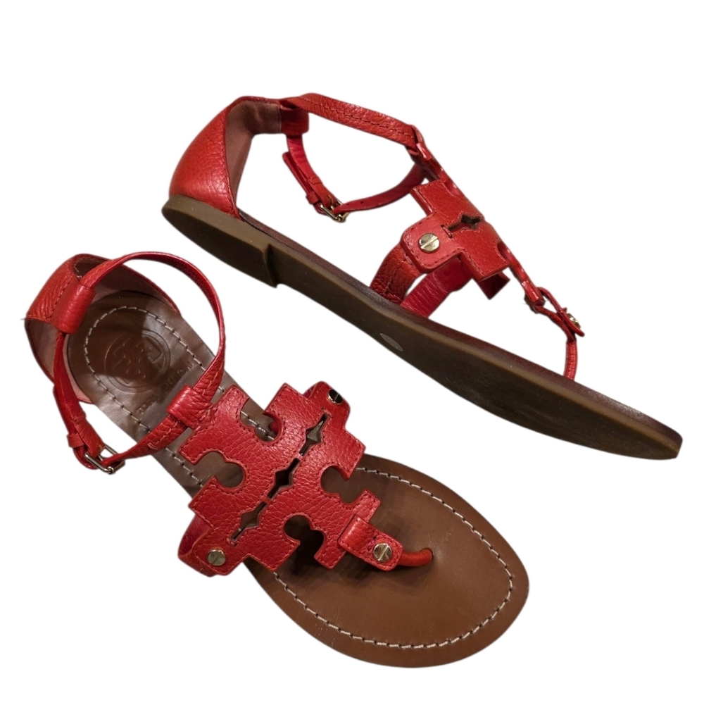 Tory Burch Phoebe Flat Thong Sandals Masaai Red Size 7